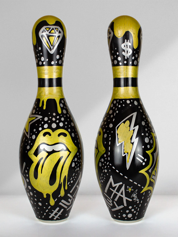 Stones Gold Tongue Josh Mahaby Pop Art Bowling Pin