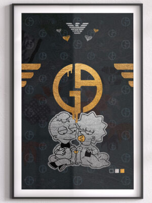Gold Armani Logo with Maggie Simpsons Poster Pop Art Style Josh Mahaby
