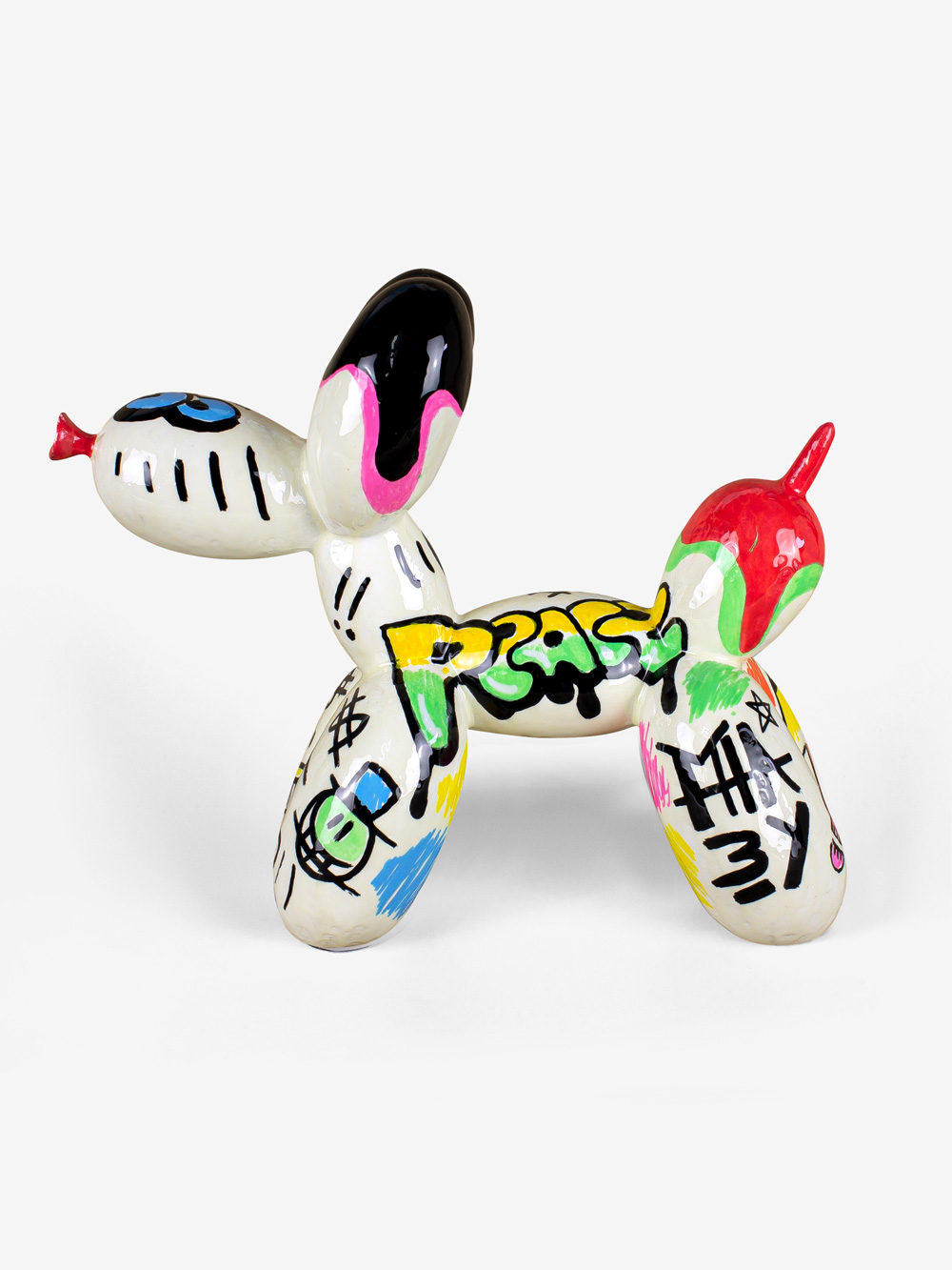 White Balloon Dog With colour Graffiti by Josh Mahaby Art
