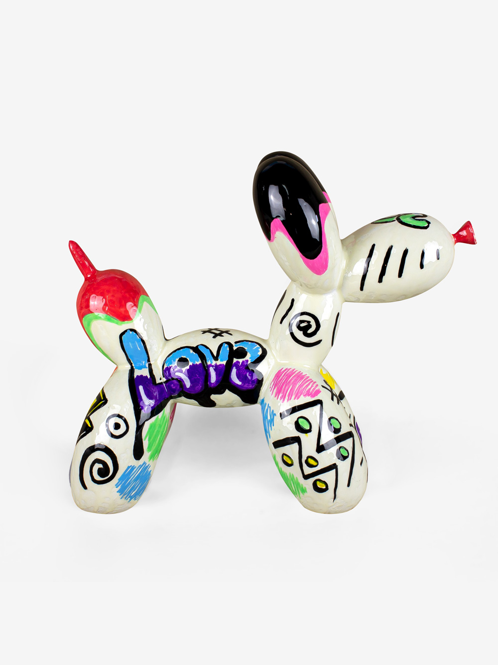 White Balloon Dog With colour Graffiti by Josh Mahaby Art