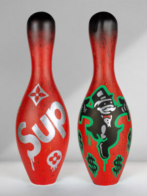 Red Bowling Pin with Supreme Logo and Monopoly on Pop Art style