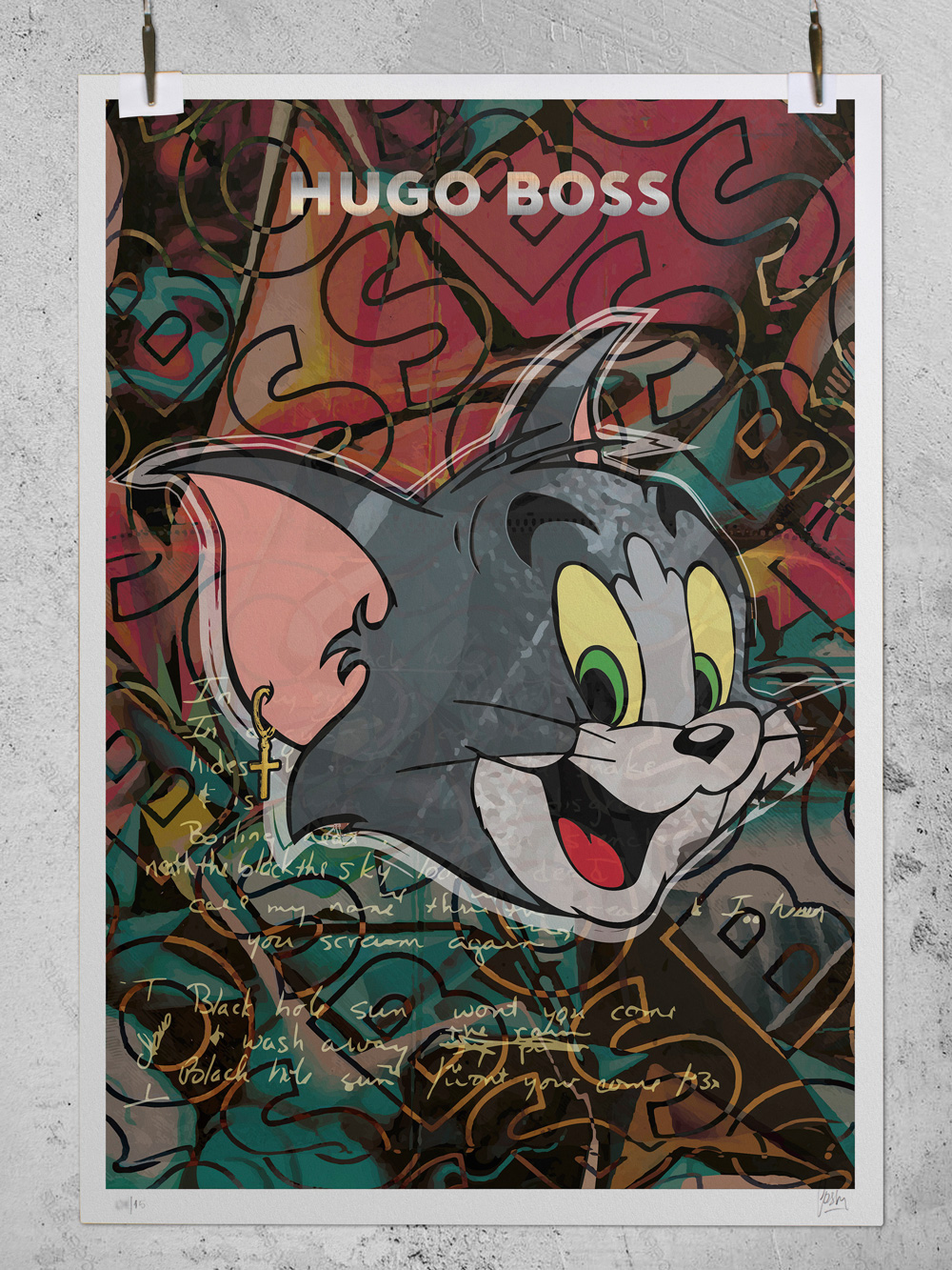 Tom and Jerry Pop Art Style poster Hugo Boss logo Josh Mahaby