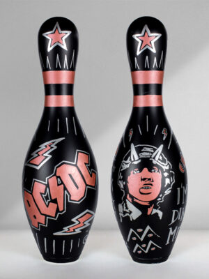 Black Bowling Pin with AC DC logo hand painted by Josh Mahaby Catawiki