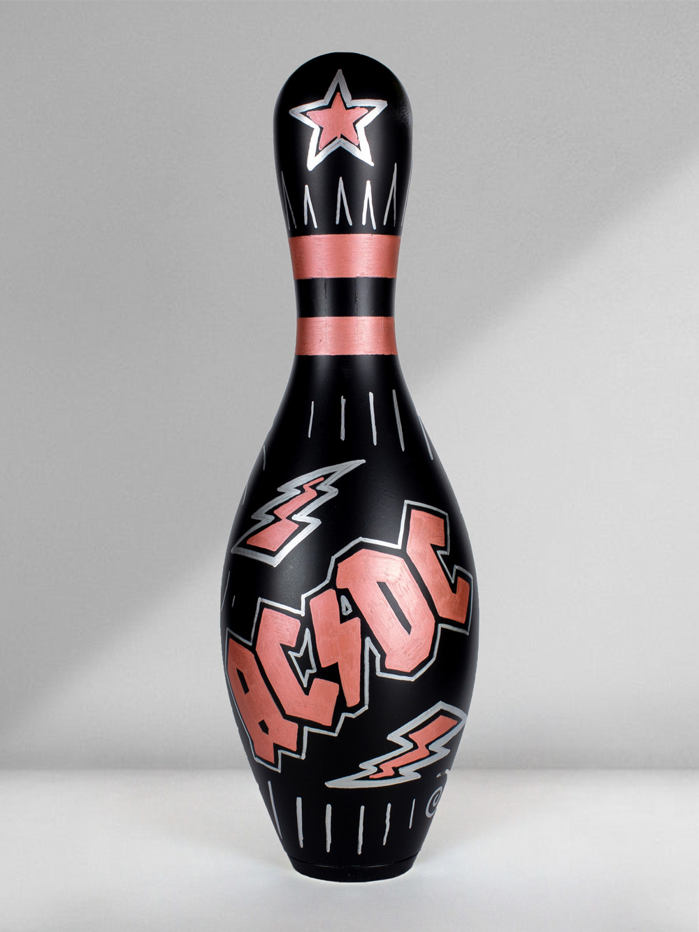 Black Bowling Pin with AC DC logo hand painted by Josh Mahaby Catawiki