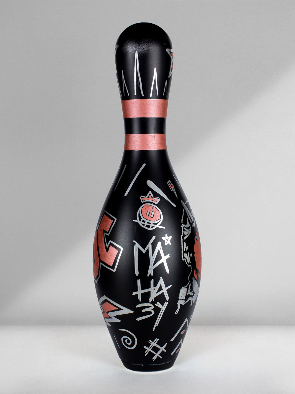 Black Bowling Pin with AC DC logo hand painted by Josh Mahaby Catawiki
