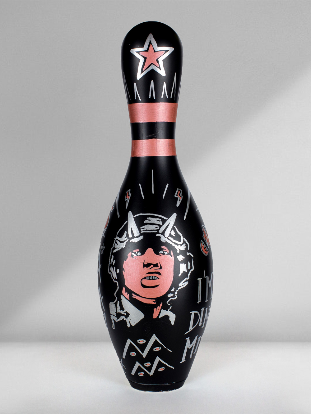 Black Bowling Pin with AC DC logo hand painted by Josh Mahaby Catawiki