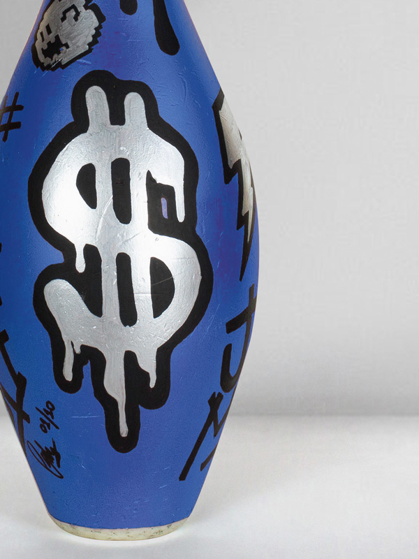 Blue Bowling Pin Art with Mario Bros Hand Painted by Josh Mahaby Pop Art Style