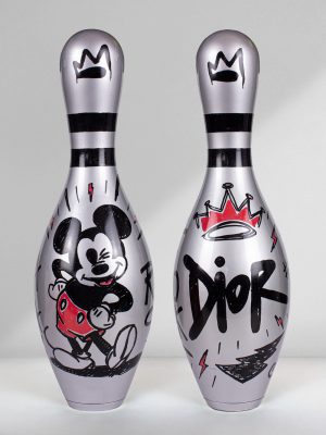 Silver Bowling Pin with Mickey Mouse and Dior logo Josh Mahaby Artsy