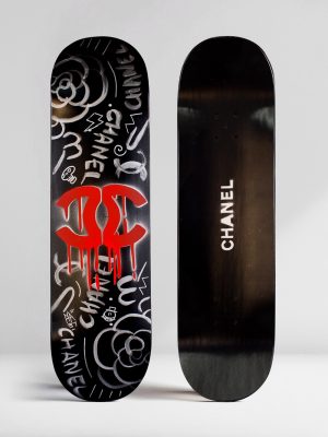 Black Skate Deck with Chanel Logo graffiti stlye by Josh Mahaby Pop Art