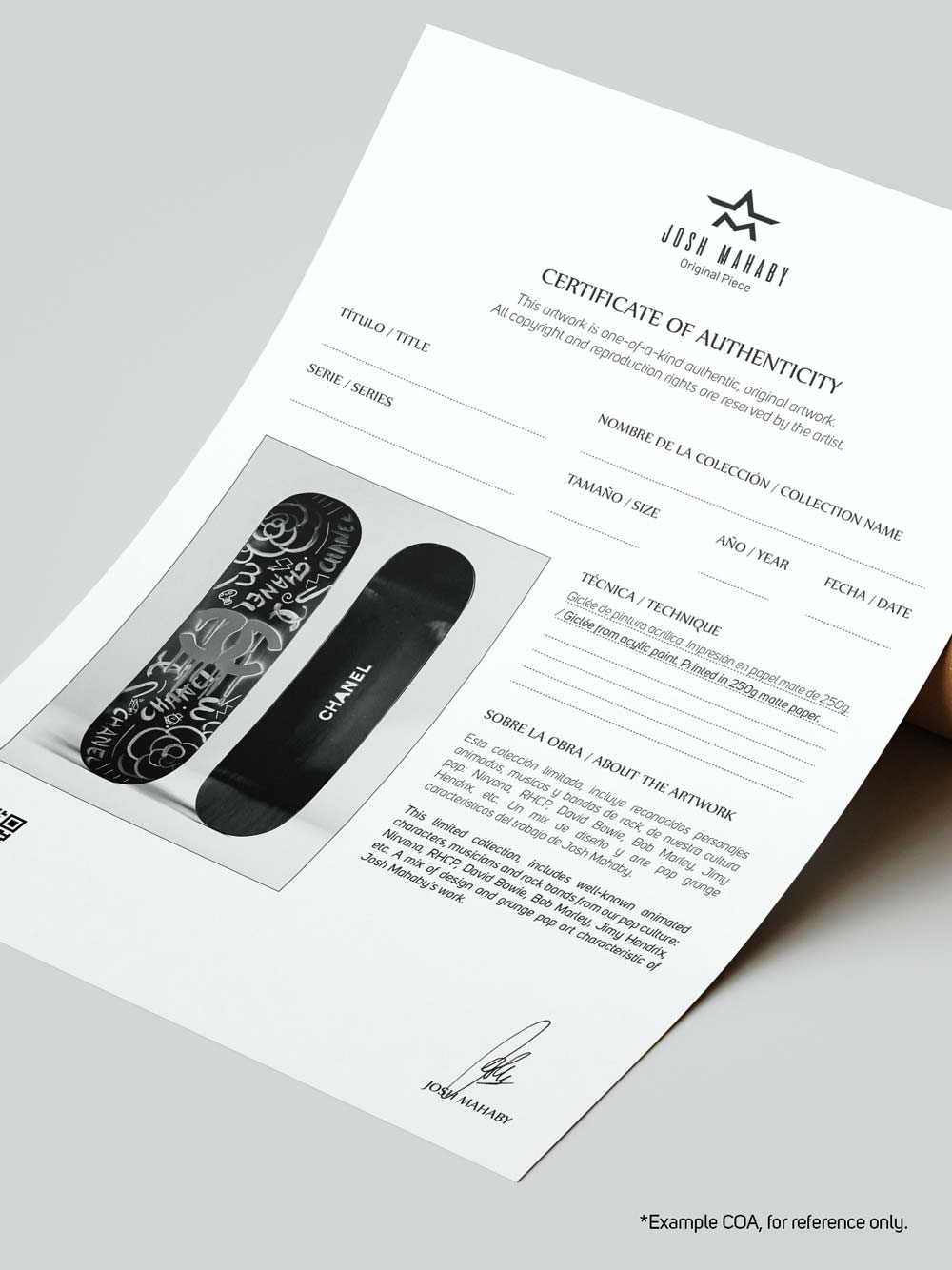 Black Skate Deck with Chanel Logo graffiti stlye by Josh Mahaby Pop Art