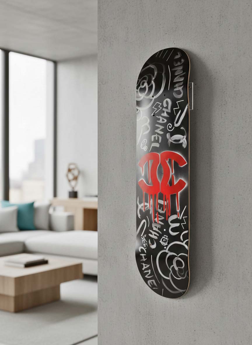 Black Skate Deck with Chanel Logo graffiti stlye by Josh Mahaby Pop Art