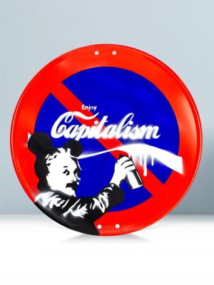 Einstein Capitalism Logo on Road Sign Josh Mahaby Pop Art