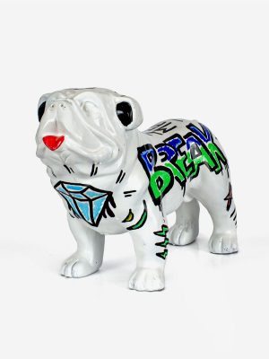 White bulldog resin sculpture graffiti painted Josh Mahaby Luxury art online