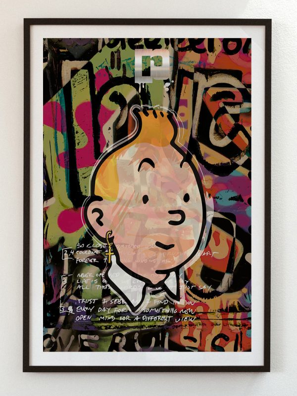 Tintin with Paco Rabanne Logo giclee Print by Josh Mahaby
