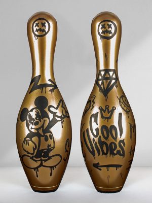 Mickey Mouse Rocker on Gold Bowling Pin Pop Art Style by Josh Mahaby