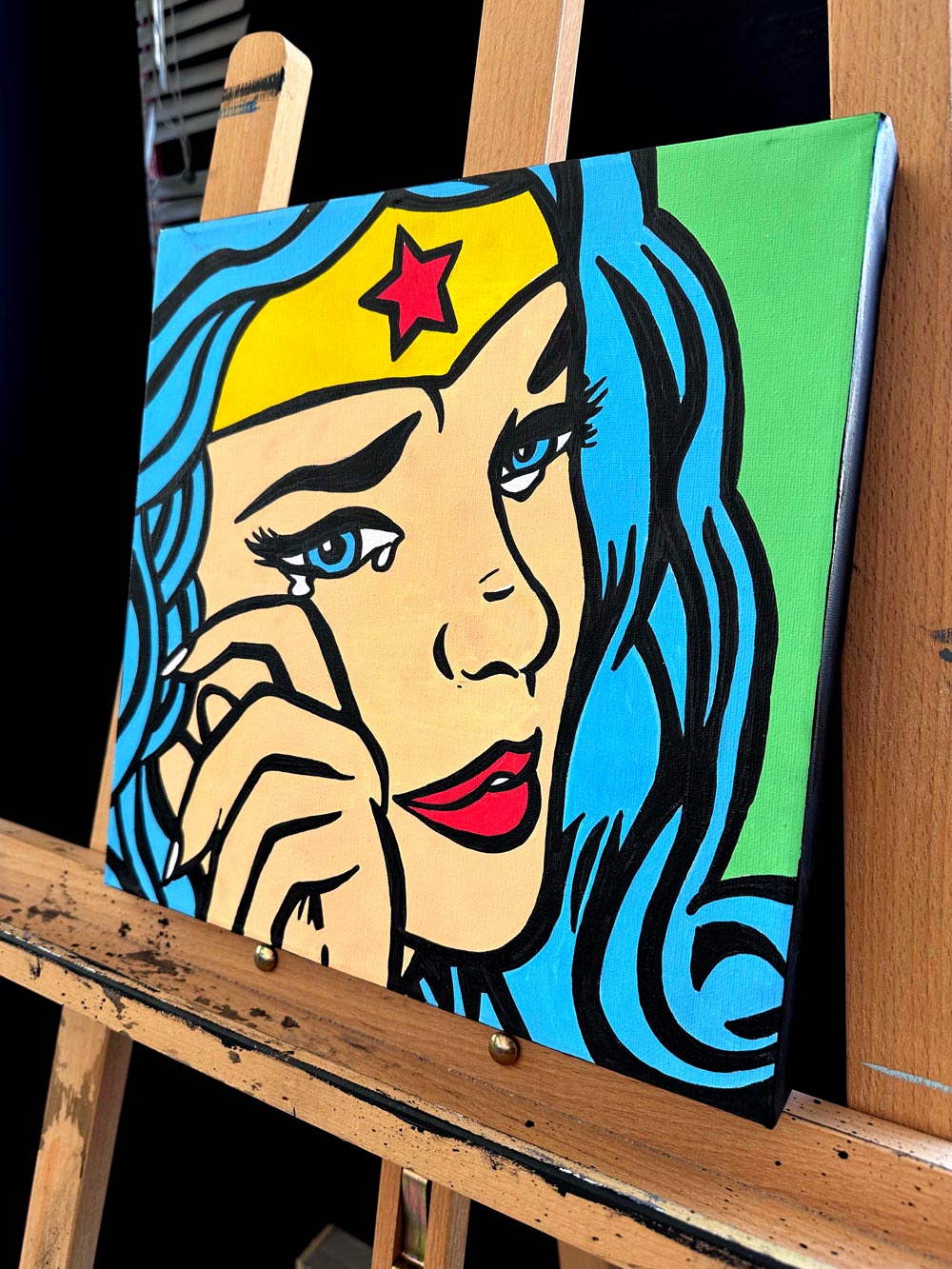 Wonder Woman Crying Wonderful Crying Pop Art Acrylic paint by Josh Mahaby gallery