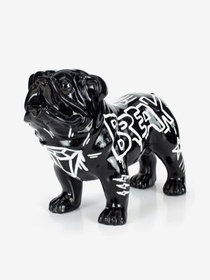 Black bulldog resin sculpture graffiti painted Josh Mahaby Luxury art online