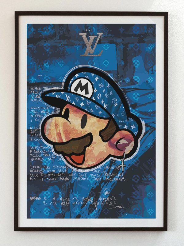 Mario Bros in Blue Luxury Poster Print wall art by Josh Mahaby Pop Art