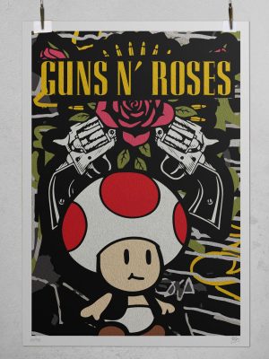Mario Toad Rock Poster Guns N Roses Logo Fine Art Print Josh Mahaby Pop Art