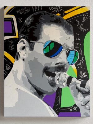 Freddie Mercury painted on canvas pop art by Josh Mahaby