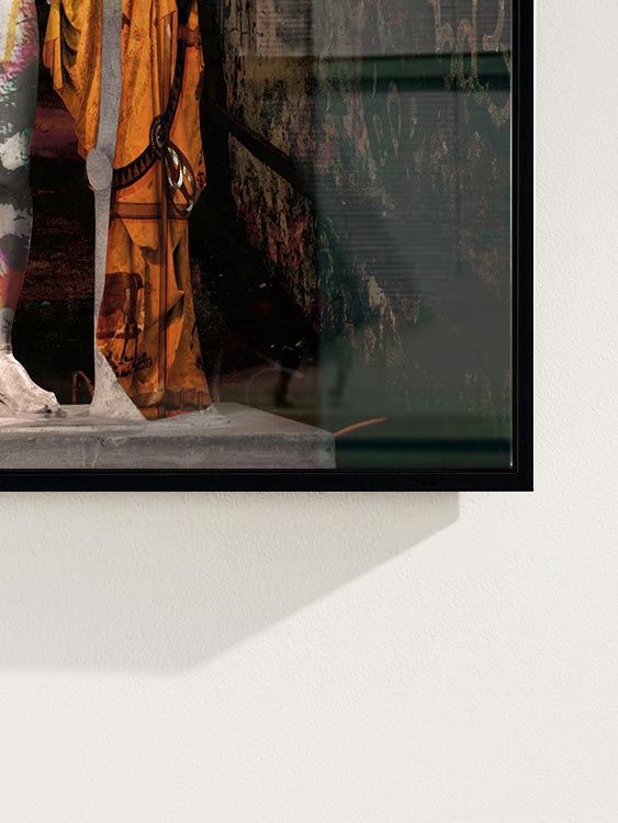 Hermes greek statue sculpture with hermes luxury brand logo pop art by Josh Mahaby