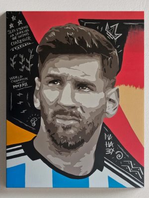 Lio Messi painting with acrylics by Josh Mahaby Pop Art on 3D cotton Canvas