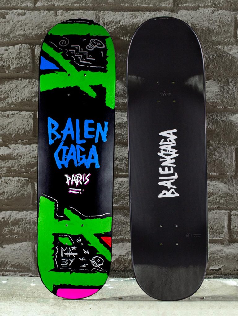 Balenciaga black Skate board deck wall art hand painted pop art Josh Mahaby