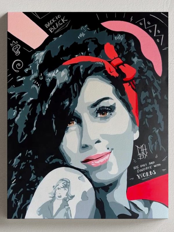 Amy Winehouse canvas painting back to black by Josh Mahaby Pop artist