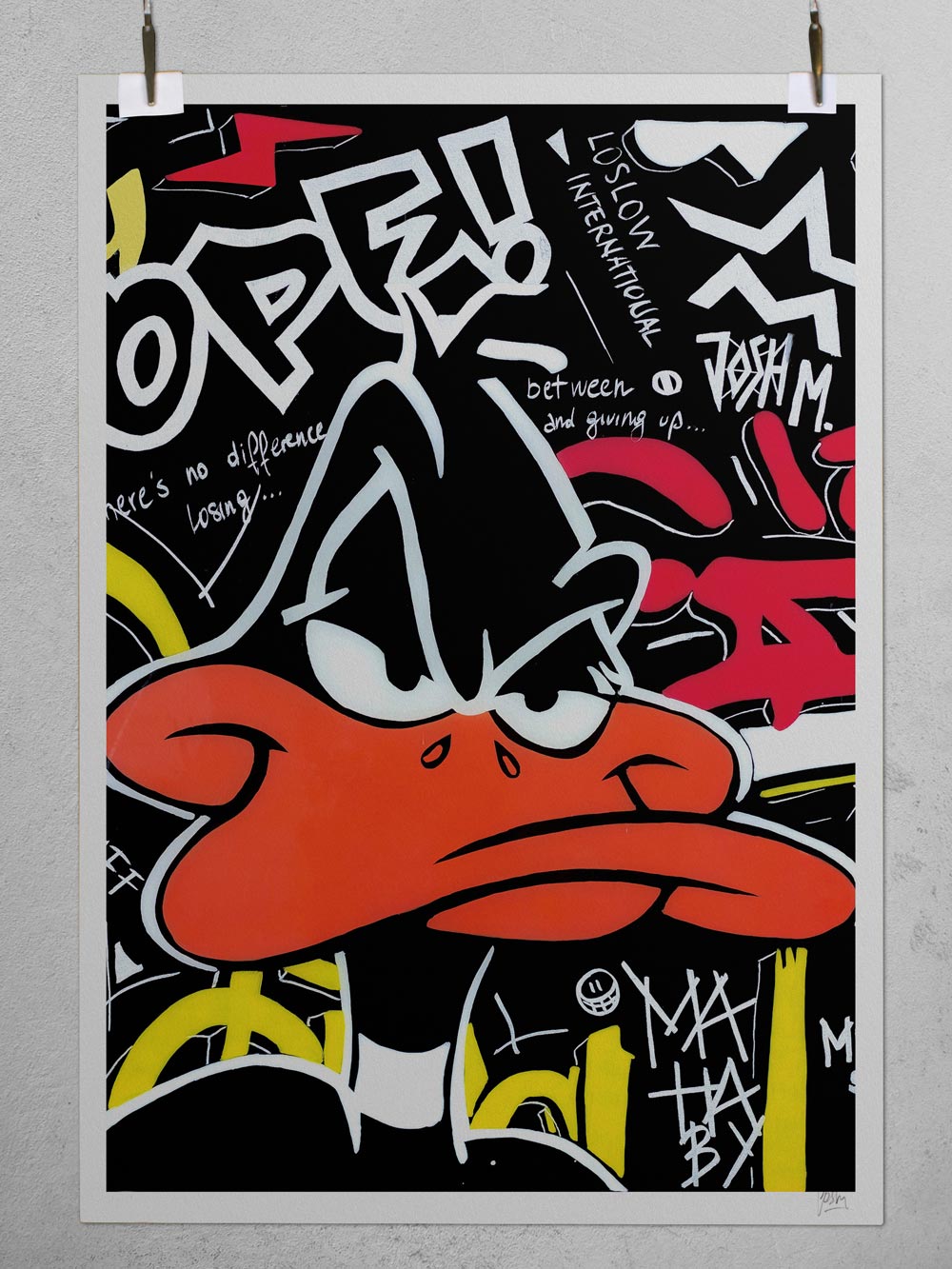 Daffy Duck Black Art Poster print from acrylic by Josh Mahaby Contemporary artist