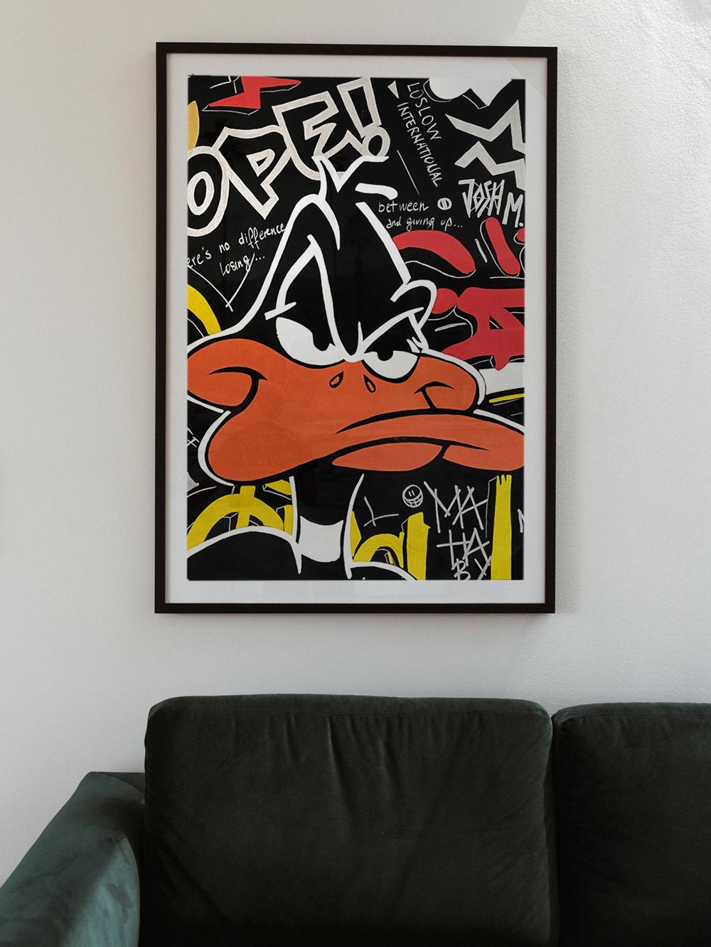 Daffy Duck Black Art Poster print from acrylic by Josh Mahaby Contemporary artist