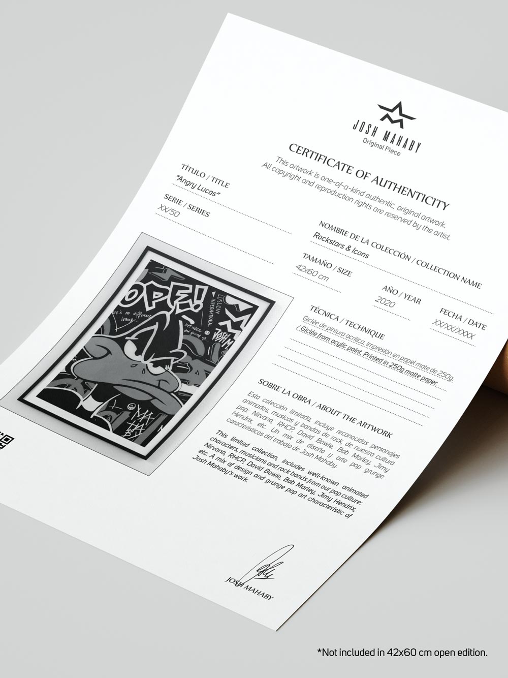 Daffy Duck Black Art Poster print certificate from acrylic by Josh Mahaby Contemporary artist