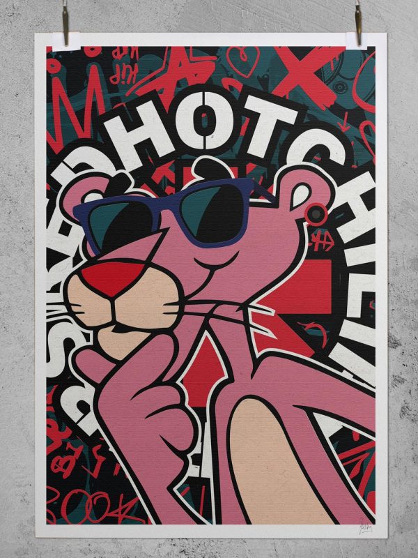 Rocker Pink Panther poster print digital pop art by Josh Mahaby