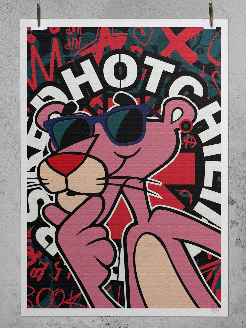 Rocker Pink Panther poster print digital pop art by Josh Mahaby