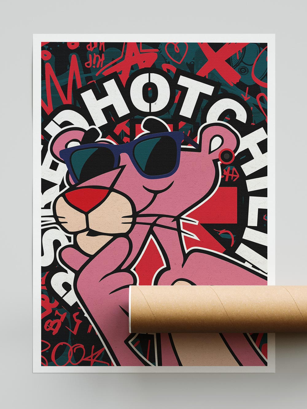 Rocker Pink Panther poster print digital pop art by Josh Mahaby
